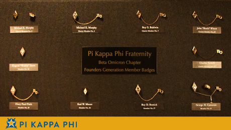 1956 chartering members' badges earn prominent location in NSU Pi Kapp House